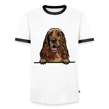 Irischer Setter Dog für Peeking Dog Lovers - Männer Kontrast-T-Shirt - Weiß/Schwarz - Vorne - AI Model Female 172 light (172cm) & AI Model Male 178 dark (178cm)