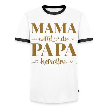 Hochzeit Antrag Kind Mama willst du Papa heiraten - Männer Kontrast-T-Shirt - Weiß/Schwarz - Vorne - AI Model Female 172 light (172cm) & AI Model Male 178 dark (178cm)