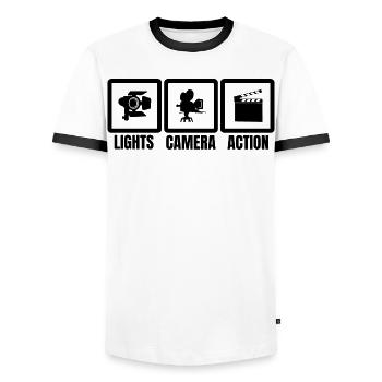 Regisseur - Männer Kontrast-T-Shirt - Weiß/Schwarz - Vorne - AI Model Female 172 light (172cm) & AI Model Male 178 dark (178cm)