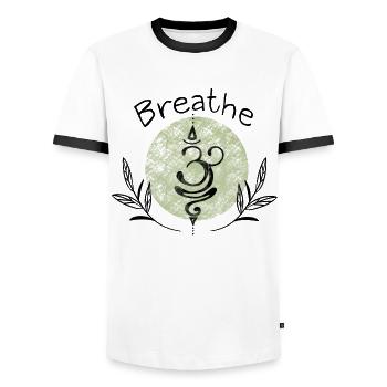 Yoga - Männer Kontrast-T-Shirt - Weiß/Schwarz - Vorne - AI Model Female 172 light (172cm) & AI Model Male 178 dark (178cm)