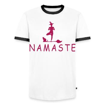 Sorcière de Yoga - T-shirt contrasté Homme - blanc/noir - Devant - AI Model Female 172 light (172cm) & AI Model Male 178 dark (178cm)