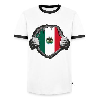 Motif drapeau du Mexique - T-shirt contrasté Homme - blanc/noir - Devant - AI Model Female 172 light (172cm) & AI Model Male 178 dark (178cm)