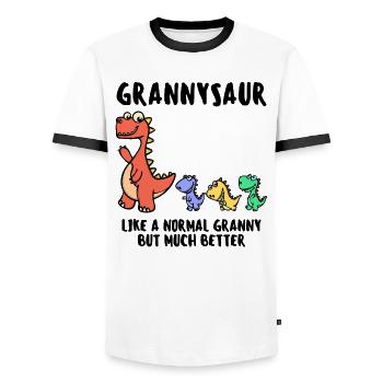 Grandma Grandmother Dinosaur Funny Statement - Men's Ringer Shirt - white/black - Front - AI Model Female 172 light (172cm) & AI Model Male 178 dark (178cm)