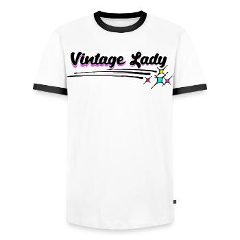 Vintage Grand-mère Grand-mère Vieille Femme Déclaration - T-shirt contrasté Homme - blanc/noir - Devant - AI Model Female 172 light (172cm) & AI Model Male 178 dark (178cm)
