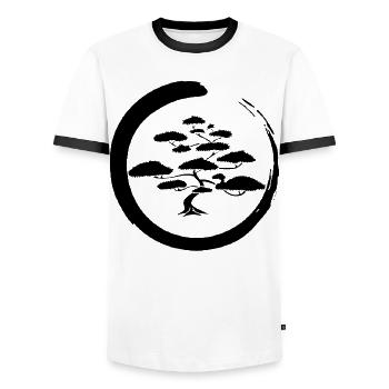 Schwarzer japanischer Baum - Männer Kontrast-T-Shirt - Weiß/Schwarz - Vorne - AI Model Female 172 light (172cm) & AI Model Male 178 dark (178cm)