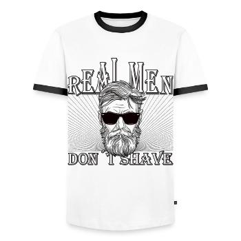 Real men don ́t shave Bart Hip Upper Lip Beard - Men's Ringer Shirt - white/black - Front - AI Model Female 172 light (172cm) & AI Model Male 178 dark (178cm)