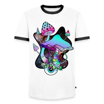 Champignons magiques Champignon coloré Art Goa Psy Trance - T-shirt contrasté Homme - blanc/noir - Devant - AI Model Female 172 light (172cm) & AI Model Male 178 dark (178cm)