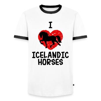 Ich Liebe Pferde Herz Statement Islandpferde - Männer Kontrast-T-Shirt - Weiß/Schwarz - Vorne - AI Model Female 172 light (172cm) & AI Model Male 178 dark (178cm)