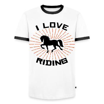 Horse Love Horses Statement Gallop Icelandic Horses - Men's Ringer Shirt - white/black - Front - AI Model Female 172 light (172cm) & AI Model Male 178 dark (178cm)