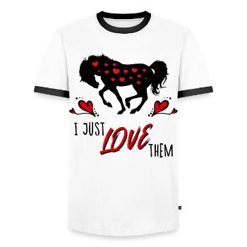 Icelandic Icelandic Horses Horses Statement Heart - Men's Ringer Shirt - white/black - Front - AI Model Female 172 light (172cm) & AI Model Male 178 dark (178cm)