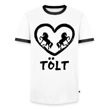 Tölt Horses Icelandic Horses Horse Love Heart Saying - Men's Ringer Shirt - white/black - Front - AI Model Female 172 light (172cm) & AI Model Male 178 dark (178cm)