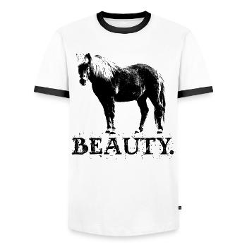 Horse fan Horses Saying Icelandic horses Icelandic - Men's Ringer Shirt - white/black - Front - AI Model Female 172 light (172cm) & AI Model Male 178 dark (178cm)