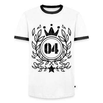 4 years old crown - 4 birthday - Men's Ringer Shirt - white/black - Front - AI Model Female 172 light (172cm) & AI Model Male 178 dark (178cm)