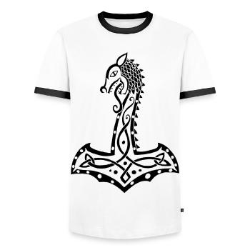 Black Wolf and Thor's Hammer - Men's Ringer Shirt - white/black - Front - AI Model Female 172 light (172cm) & AI Model Male 178 dark (178cm)
