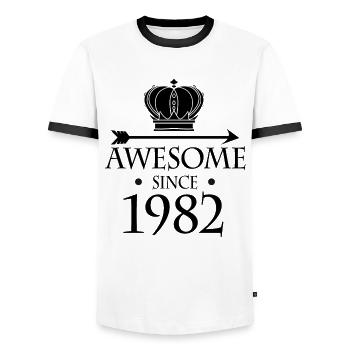 Jahrgang 1982 - Fantastisch seit 1982 - Männer Kontrast-T-Shirt - Weiß/Schwarz - Vorne - AI Model Female 172 light (172cm) & AI Model Male 178 dark (178cm)