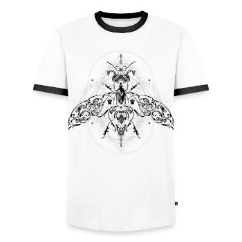 Geometrisch Psychodelisch Insekten Muster Pattern - Männer Kontrast-T-Shirt - Weiß/Schwarz - Vorne - AI Model Female 172 light (172cm) & AI Model Male 178 dark (178cm)