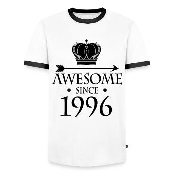 Né en 1996 - Fantastique depuis 1996 - T-shirt contrasté Homme - blanc/noir - Devant - AI Model Female 172 light (172cm) & AI Model Male 178 dark (178cm)