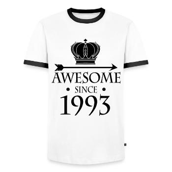 Born in 1993 - Fantastic since 1993 - Men's Ringer Shirt - white/black - Front - AI Model Female 172 light (172cm) & AI Model Male 178 dark (178cm)