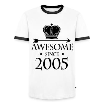 Born in 2005 - Fantastic since 2005 - Men's Ringer Shirt - white/black - Front - AI Model Female 172 light (172cm) & AI Model Male 178 dark (178cm)