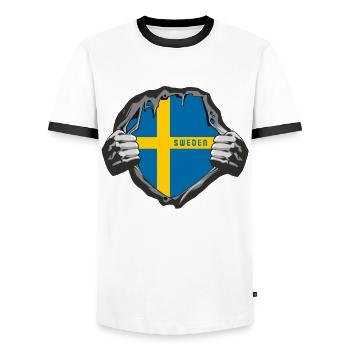 Drapeaux de la Suède - T-shirt contrasté Homme - blanc/noir - Devant - AI Model Female 172 light (172cm) & AI Model Male 178 dark (178cm)