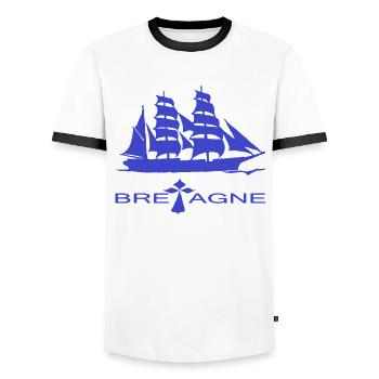 SAILBOAT BRITAIN Kreation Louis RUNEMBERG © Adagp - Männer Kontrast-T-Shirt - Weiß/Schwarz - Vorne - AI Model Female 172 light (172cm) & AI Model Male 178 dark (178cm)