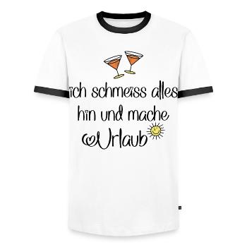 Urlaub machen und feiern - Männer Kontrast-T-Shirt - Weiß/Schwarz - Vorne - AI Model Female 172 light (172cm) & AI Model Male 178 dark (178cm)