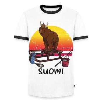 Finnland - Männer Kontrast-T-Shirt - Weiß/Schwarz - Vorne - AI Model Female 172 light (172cm) & AI Model Male 178 dark (178cm)