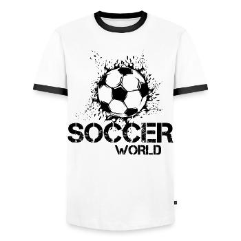 Soccer World Soccer Icon Blast Graphic Icon - Men's Ringer Shirt - white/black - Front - AI Model Female 172 light (172cm) & AI Model Male 178 dark (178cm)
