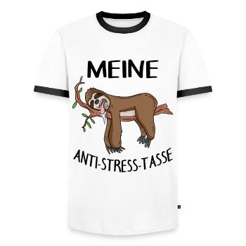 Tasse Faultier Kaffeetasse - Männer Kontrast-T-Shirt - Weiß/Schwarz - Vorne - AI Model Female 172 light (172cm) & AI Model Male 178 dark (178cm)