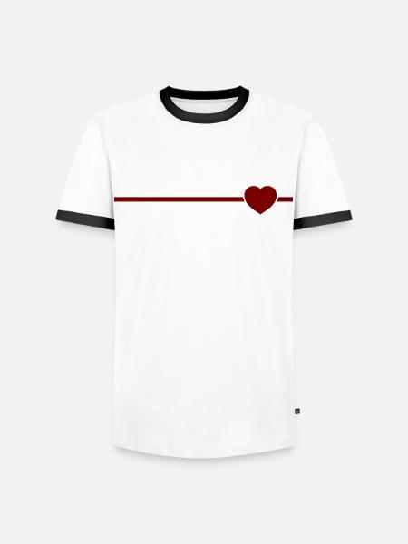 Rotes Herzmedaillon-Seemannshemd - Männer Kontrast-T-Shirt - Weiß/Schwarz
