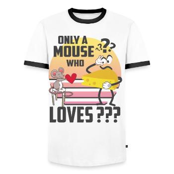 Just a mouse that loves cheese - Men's Ringer Shirt - white/black - Front - AI Model Female 172 light (172cm) & AI Model Male 178 dark (178cm)