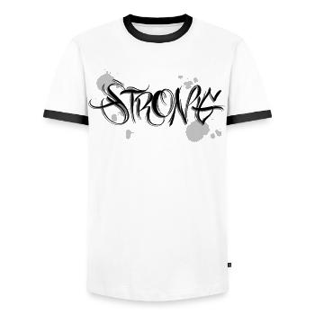Stark Strong Motivation Graffiti - Men's Ringer Shirt - white/black - Front - AI Model Female 172 light (172cm) & AI Model Male 178 dark (178cm)