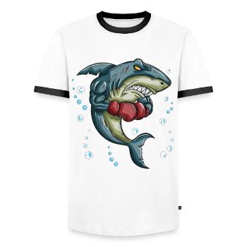 Shark Tiger Shark Boxing Glove Boxing Trainer Boxing - Men's Ringer Shirt - white/black - Front - AI Model Female 172 light (172cm) & AI Model Male 178 dark (178cm)