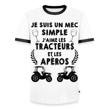 T-shirt tracteur les aperos Humour Agricole - T-shirt contrasté Homme - blanc/noir - Devant - AI Model Female 172 light (172cm) & AI Model Male 178 dark (178cm)