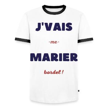 Je vais me marier bordel - T-shirt contrasté Homme - blanc/noir - Devant - AI Model Female 172 light (172cm) & AI Model Male 178 dark (178cm)