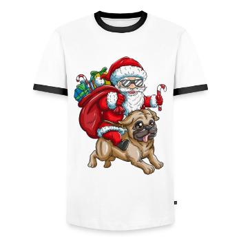 Pug Santa Claus with gifts Christmas - Men's Ringer Shirt - white/black - Front - AI Model Female 172 light (172cm) & AI Model Male 178 dark (178cm)