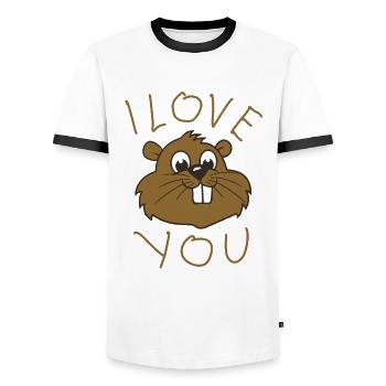I Love You – Cute Beaver Love Design - Männer Kontrast-T-Shirt - Weiß/Schwarz - Vorne - AI Model Female 172 light (172cm) & AI Model Male 178 dark (178cm)