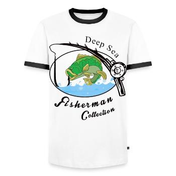 Fischer Collection - Men's Ringer Shirt - white/black - Front - AI Model Female 172 light (172cm) & AI Model Male 178 dark (178cm)