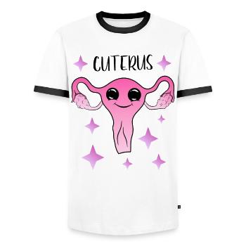 Cuterus - niedlicher Uterus - Männer Kontrast-T-Shirt - Weiß/Schwarz - Vorne - AI Model Female 172 light (172cm) & AI Model Male 178 dark (178cm)