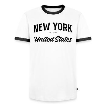 New York Shirt – USA Foundation Year Design - Men's Ringer Shirt - white/black - Front - AI Model Female 172 light (172cm) & AI Model Male 178 dark (178cm)
