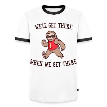 Snail's Pace Animal Sloth Statement Slow - Men's Ringer Shirt - white/black - Front - AI Model Female 172 light (172cm) & AI Model Male 178 dark (178cm)
