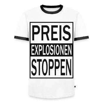 Stop price explosions - Men's Ringer Shirt - white/black - Front - AI Model Female 172 light (172cm) & AI Model Male 178 dark (178cm)