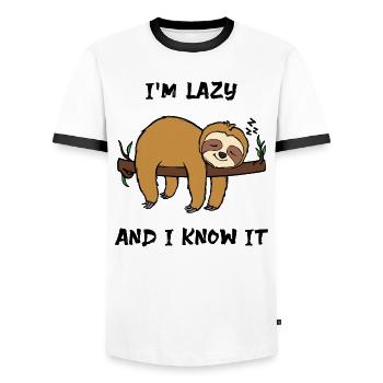 Sloth Lazy Animal Sleeping Statement Jungle - T-shirt contrasté Homme - blanc/noir - Devant - AI Model Female 172 light (172cm) & AI Model Male 178 dark (178cm)