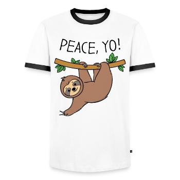 Paresseux Cool Déclaration Hamac Jungle Animal - T-shirt contrasté Homme - blanc/noir - Devant - AI Model Female 172 light (172cm) & AI Model Male 178 dark (178cm)