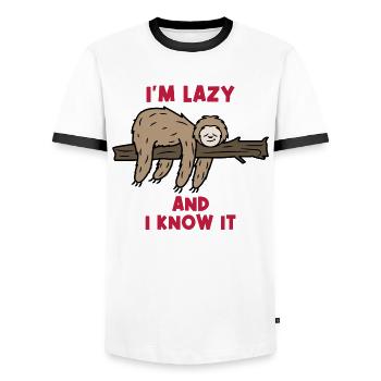 Déclaration humoristique Lazy Paresseux Jungle Mammal - T-shirt contrasté Homme - blanc/noir - Devant - AI Model Female 172 light (172cm) & AI Model Male 178 dark (178cm)
