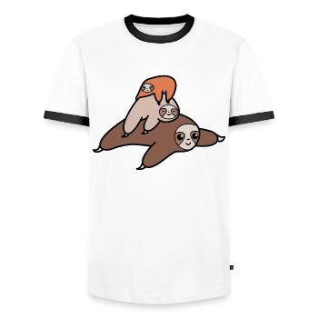 mammal lazy animal sloth sleep tired - Men's Ringer Shirt - white/black - Front - AI Model Female 172 light (172cm) & AI Model Male 178 dark (178cm)