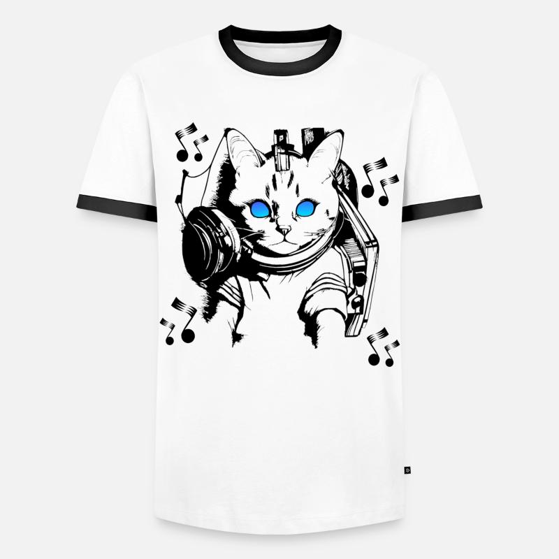 DJ Katze mit Kopfhörern - Männer Kontrast-T-Shirt - Weiß/Schwarz
