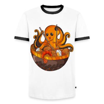 Octopus Sushi Fan Japan Japanese Cuisine Lovers - Men's Ringer Shirt - white/black - Front - AI Model Female 172 light (172cm) & AI Model Male 178 dark (178cm)