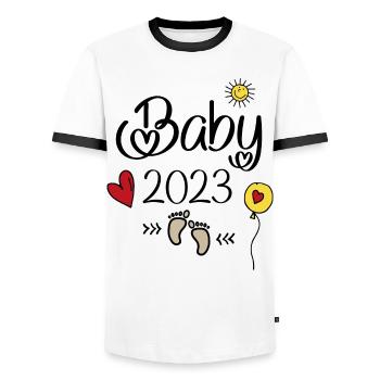 Baby 2023 - Männer Kontrast-T-Shirt - Weiß/Schwarz - Vorne - AI Model Female 172 light (172cm) & AI Model Male 178 dark (178cm)
