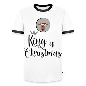 King of Christmas - Men's Ringer Shirt - white/black - Front - AI Model Female 172 light (172cm) & AI Model Male 178 dark (178cm)